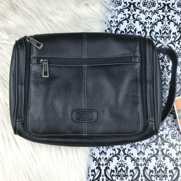 NWT : Fossil : black genuine leather classic ‘midway u zip’ utility bag handbag - Picture 2 of 10